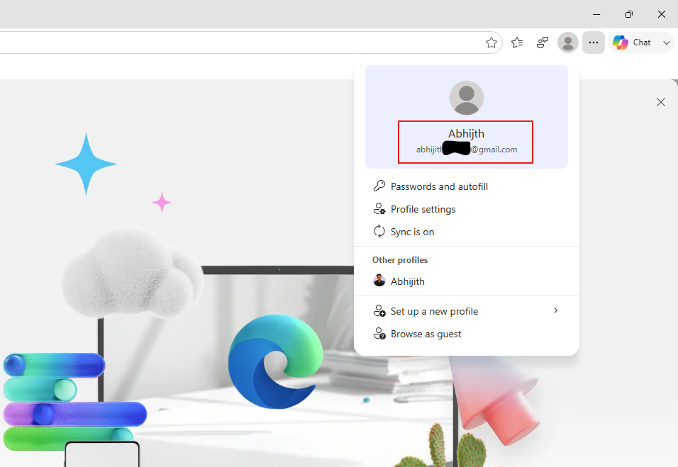 Signed into Microsoft Edge with a Google account