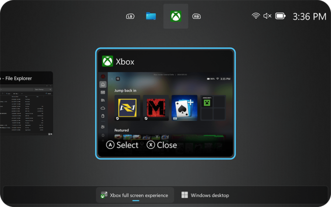 Task Switcher in Xbox mode of MSI Claw 8 EX AI+