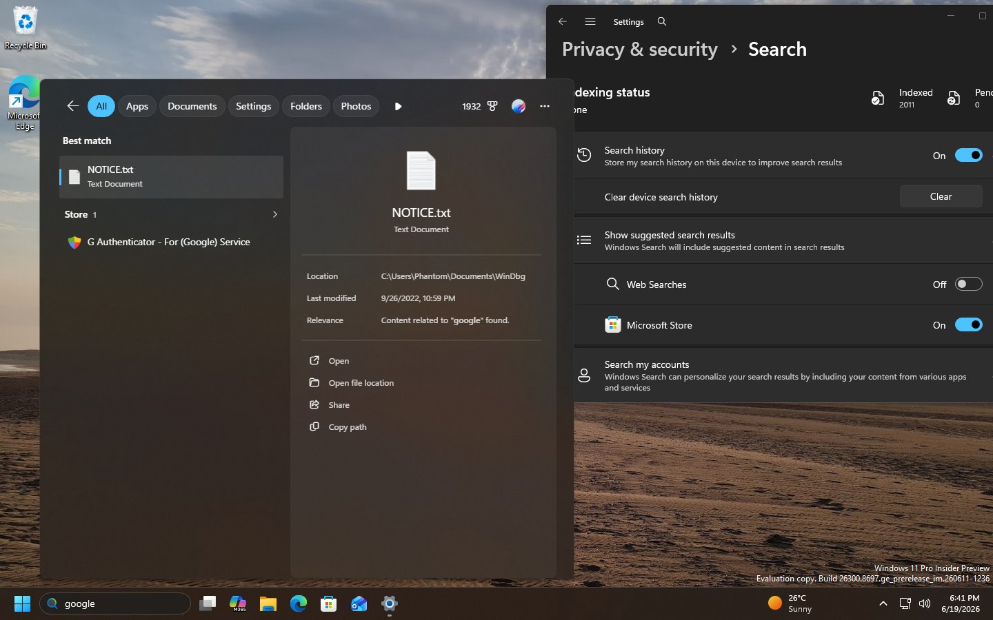 Turn off web search results in Windows Search