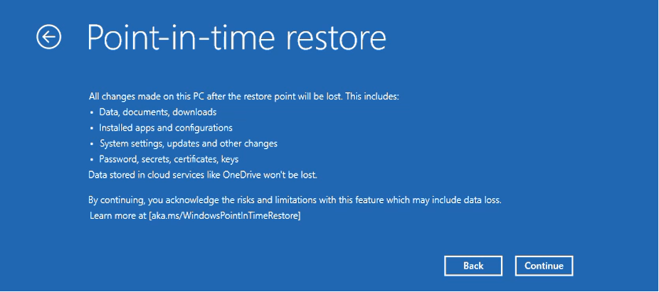 What all Point-in-time restore can recover