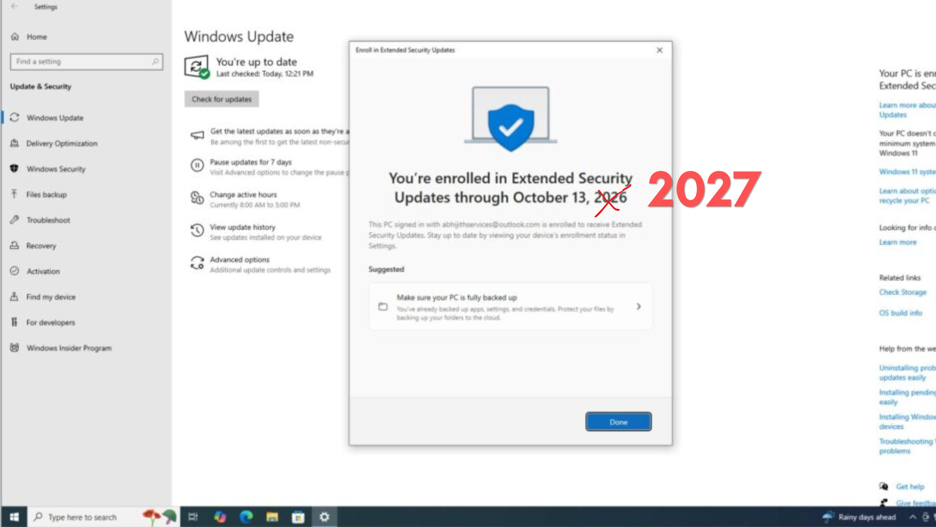 Windows 10 ESU extended from October 2026 to October 2027