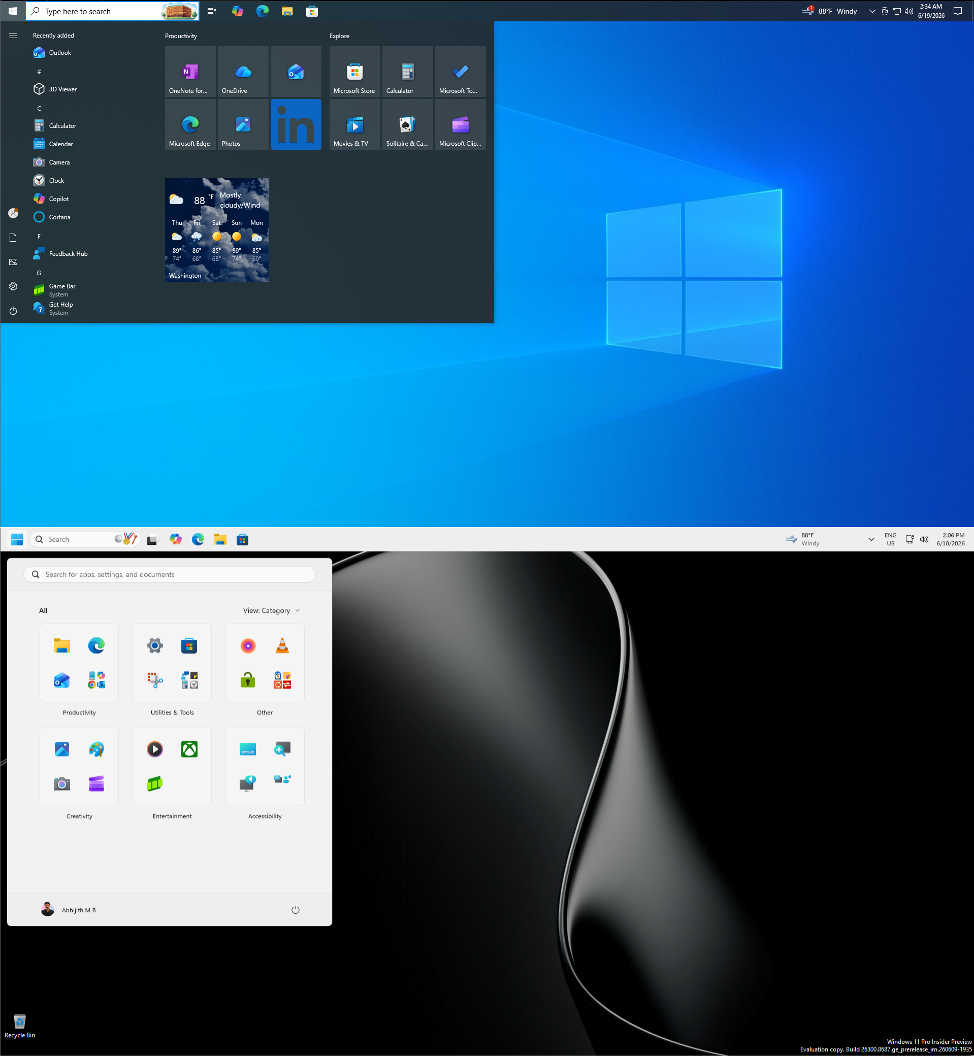 Windows 10 and Windows 11 is top left aligned task bars