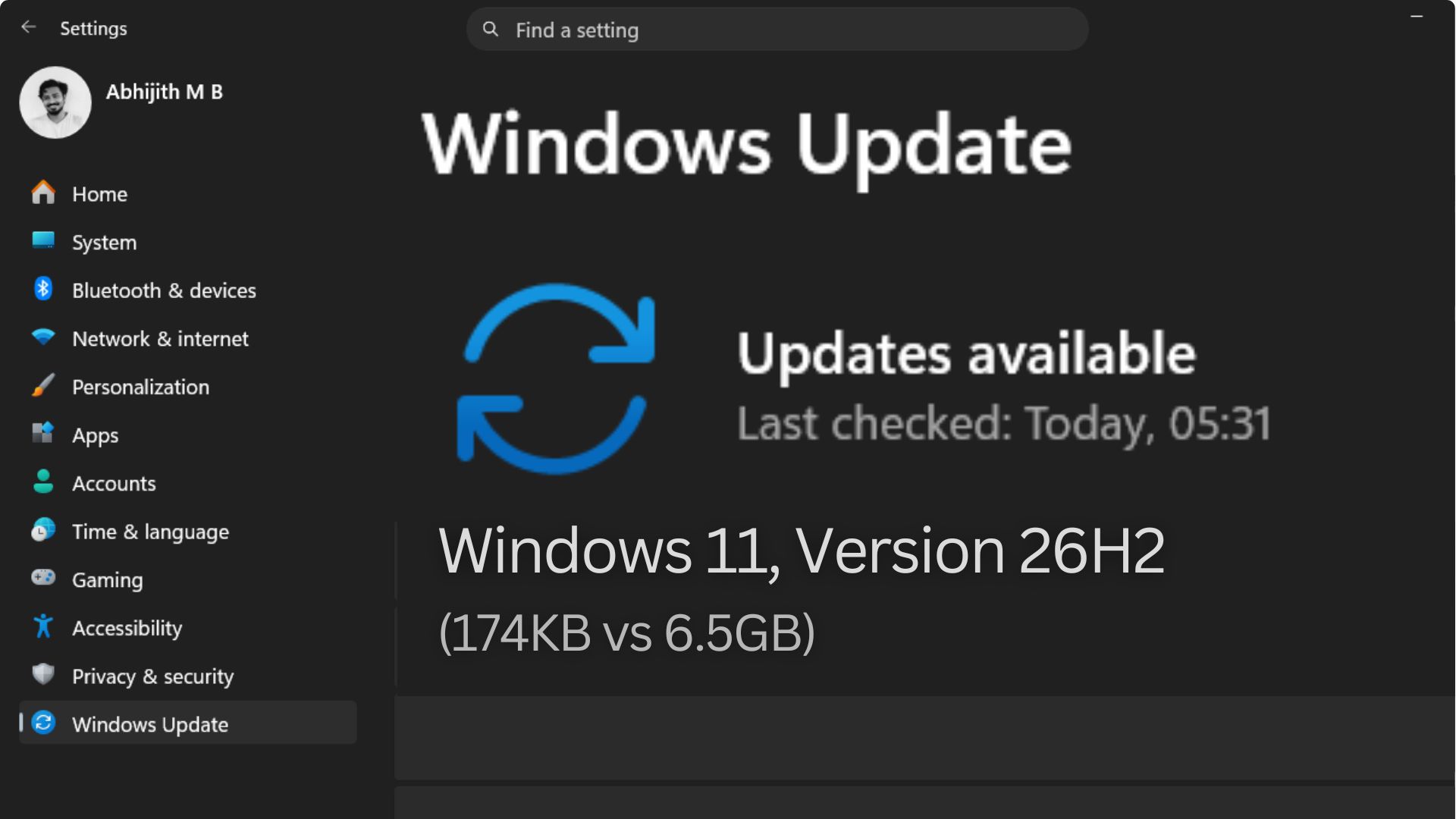 Windows 11 26H2 is a 174KB enablement package to only devices on 24H2 and 25H2