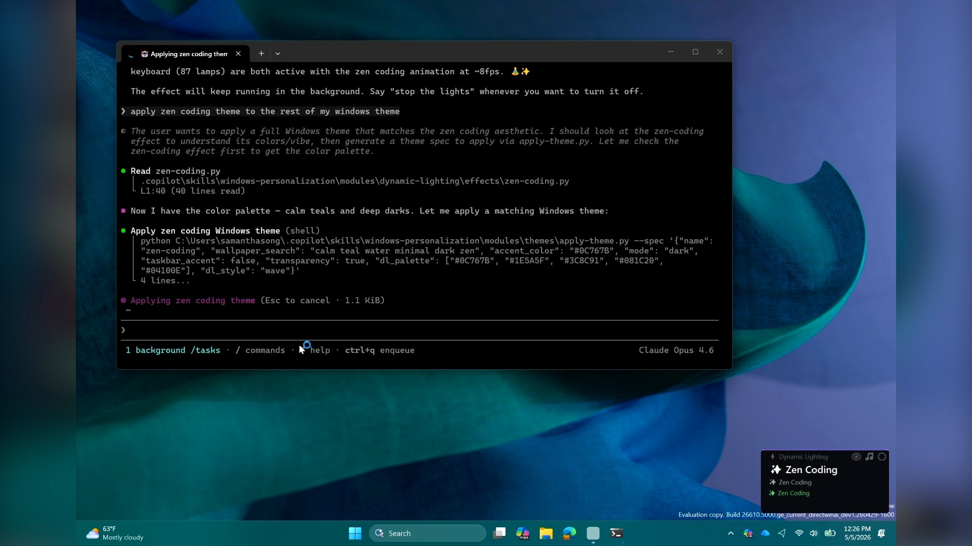 Windows 11 agentic theme applied