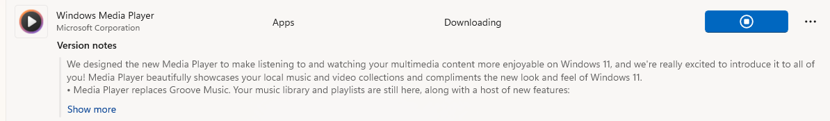 Windows Media Player updating