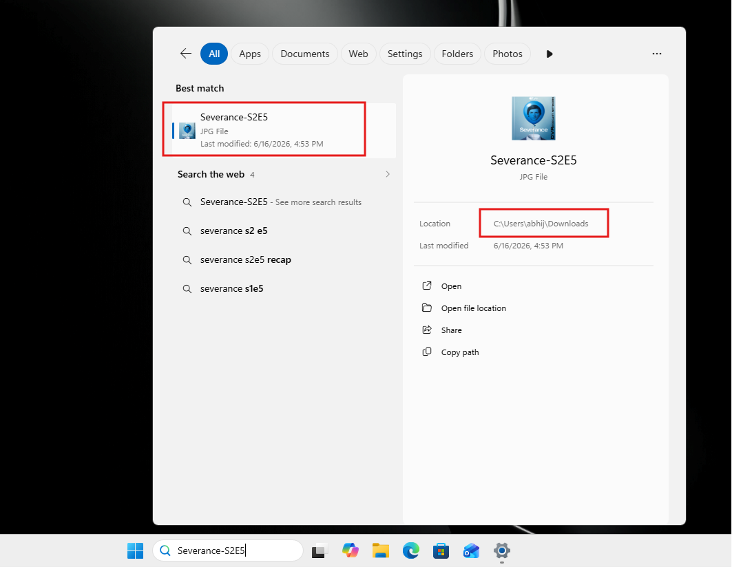 Windows Search showing Local file instead of Web result