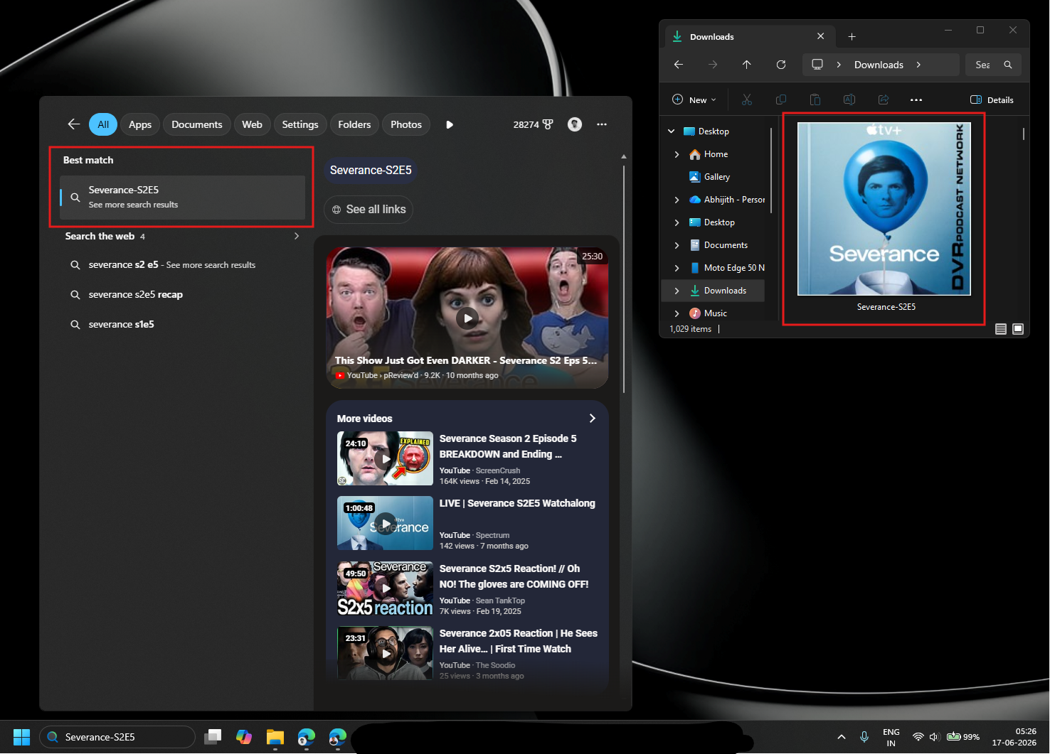Windows Search showing web result for a file that already exists