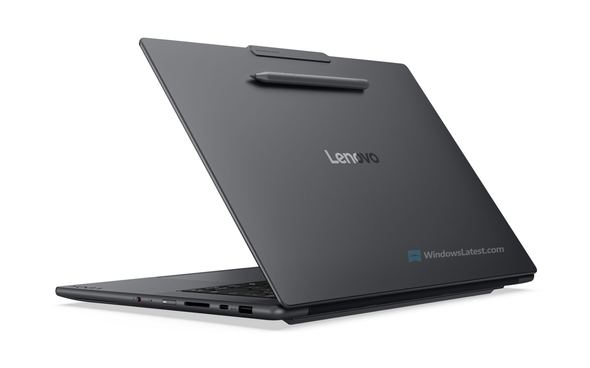 Yoga Pen Gen 2 magnetically attached to the lid of the Yoga Pro 9n