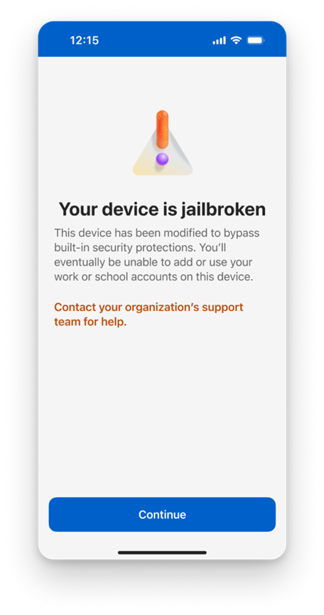 Your device is jailbroken in Microsoft Authenticator