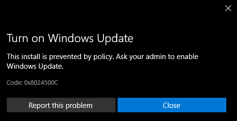 error in Microsoft Store due to Group Policy