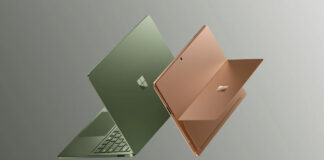 Microsoft Surface Pro 12 and Surface Laptop 8 facing back to back on a greyscale background