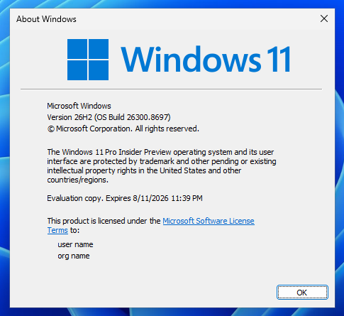 Windows 11 26H2 version numbering