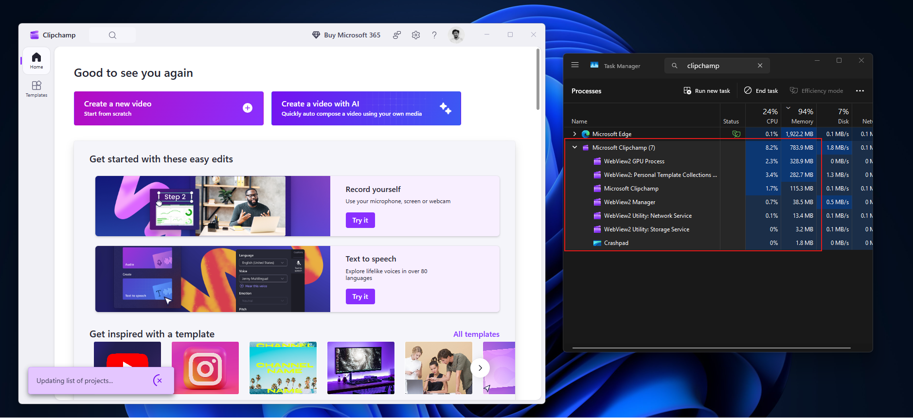 Clipchamp RAM usage