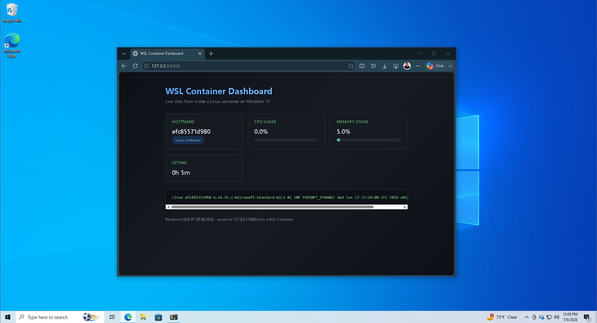 Dashboard made with WSL Container