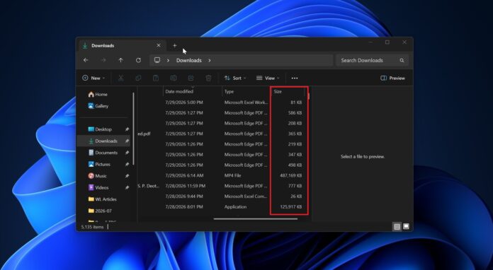 File Explorer file sizes in Windows 11 File Explorer file sizes in Windows 11
