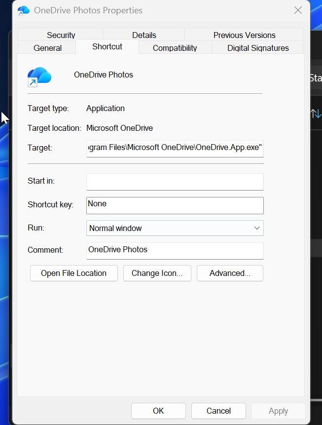 File path of OneDrive Photos app