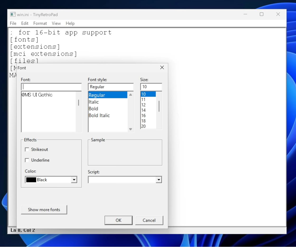 Font selection in TinyRetroPad