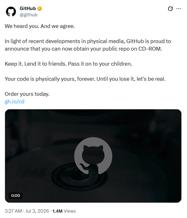 GutHub is giving opportunity to obtain your public repo on a CD-ROM
