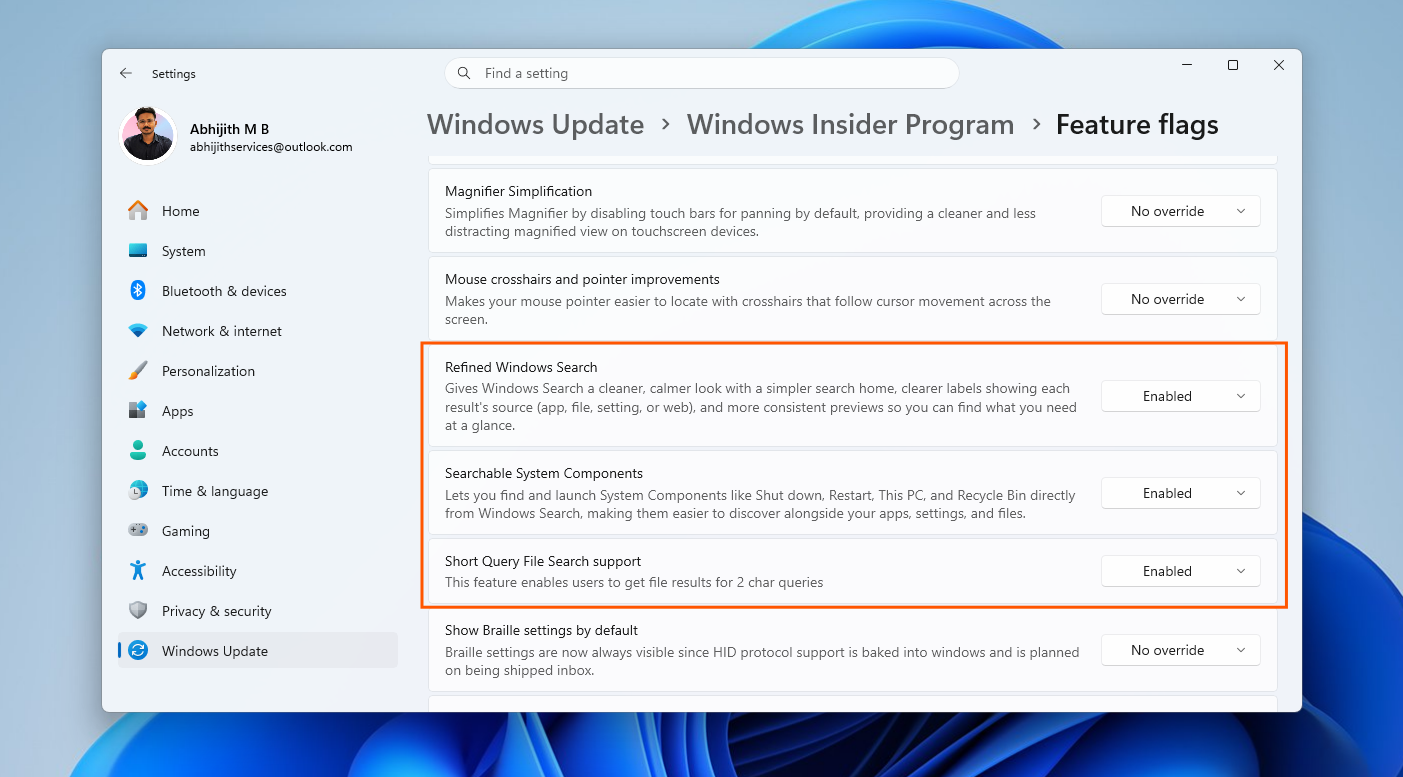 How to enable new Search improvements for Windows Insider