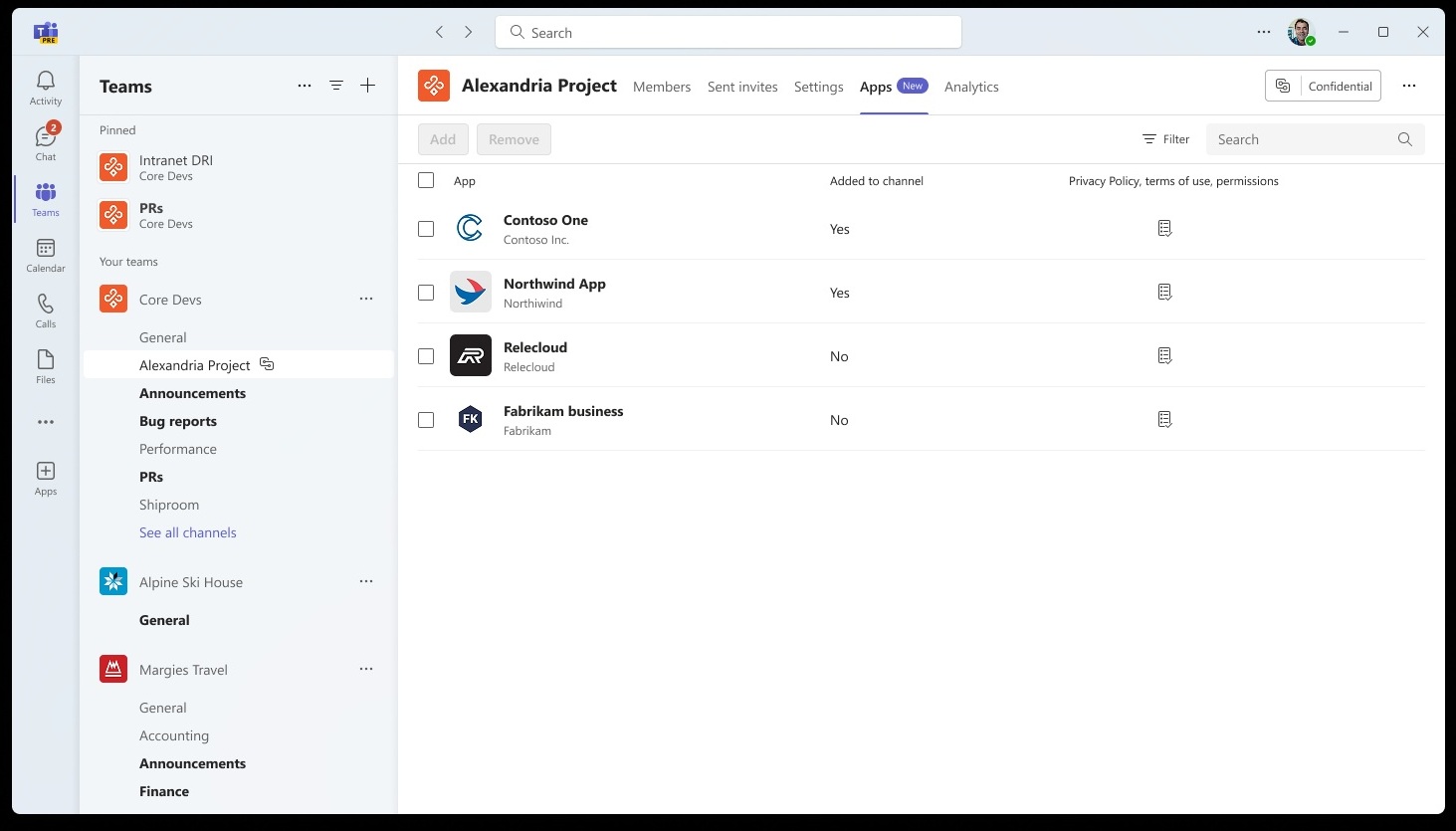 Manage apps in Microsoft Teams channels