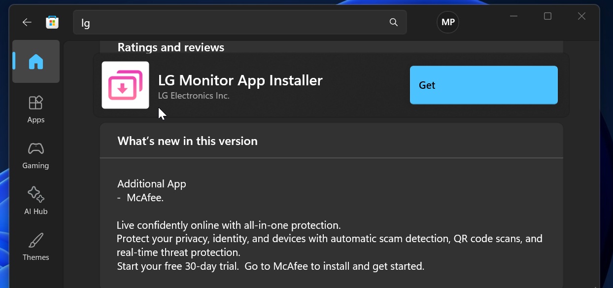 McAfee in Windows Store