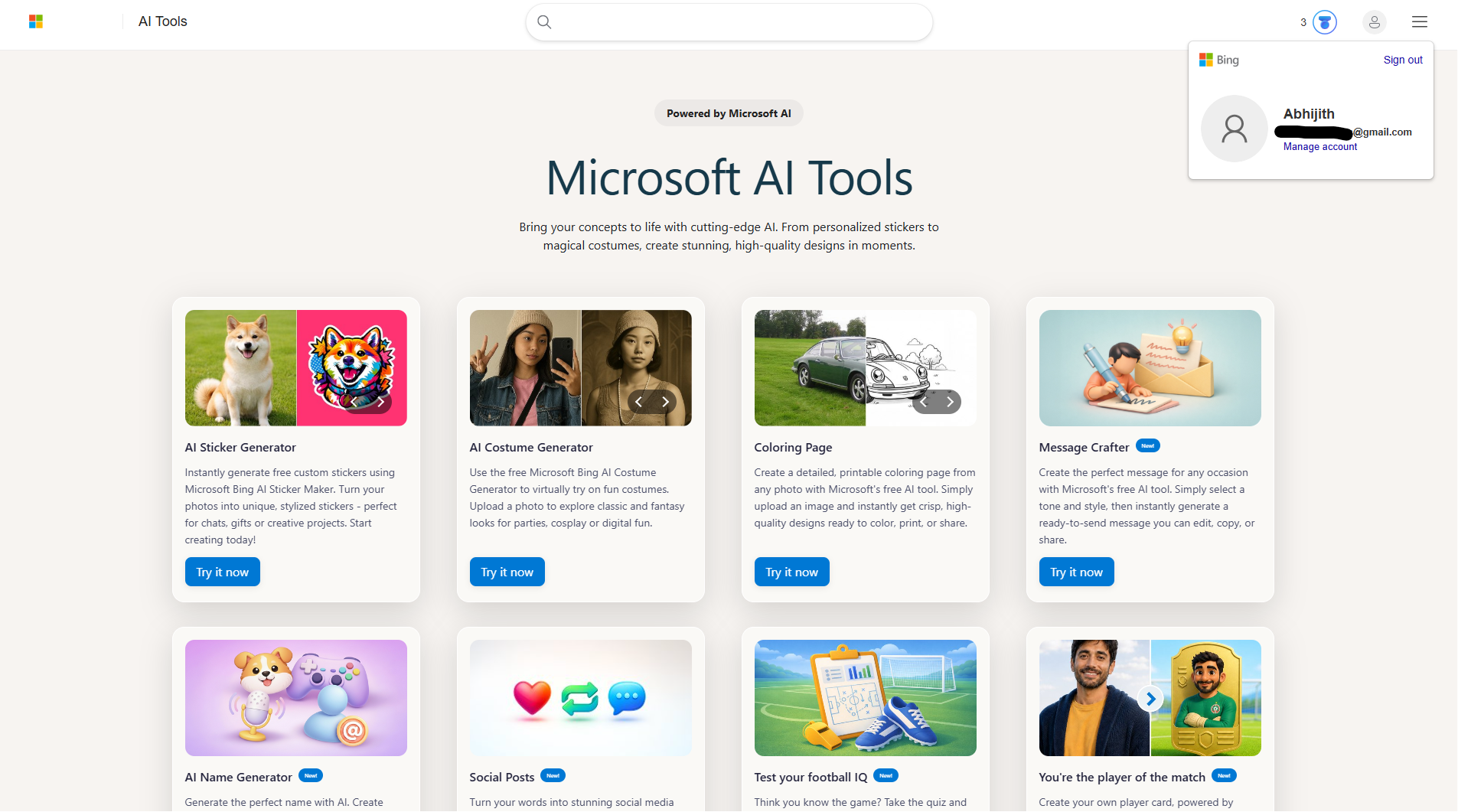 Microsoft AI tools with a Google account