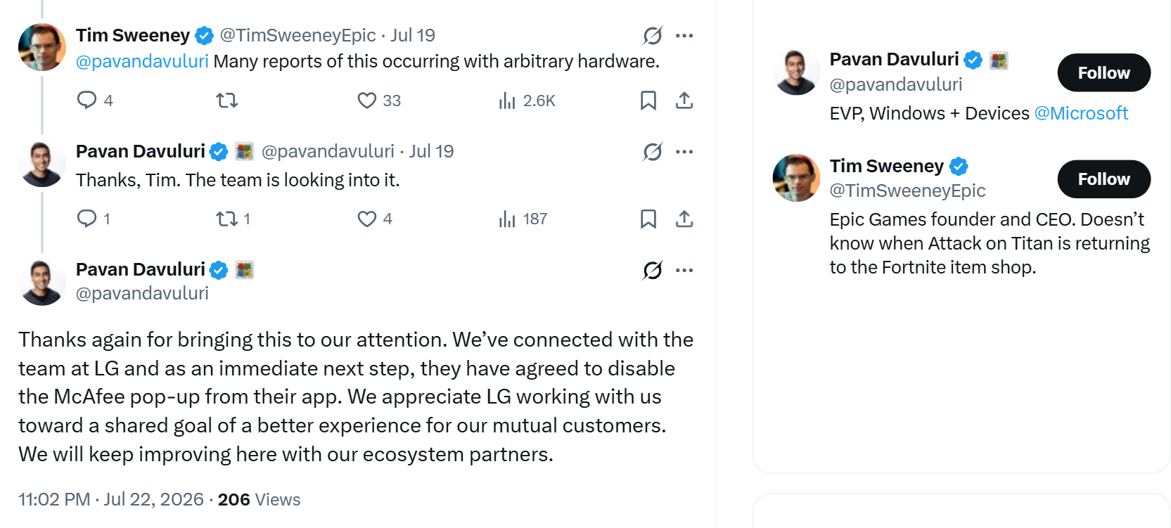 Microsoft asks LG to stop showing McAfee ad pop-ups and LG agrees