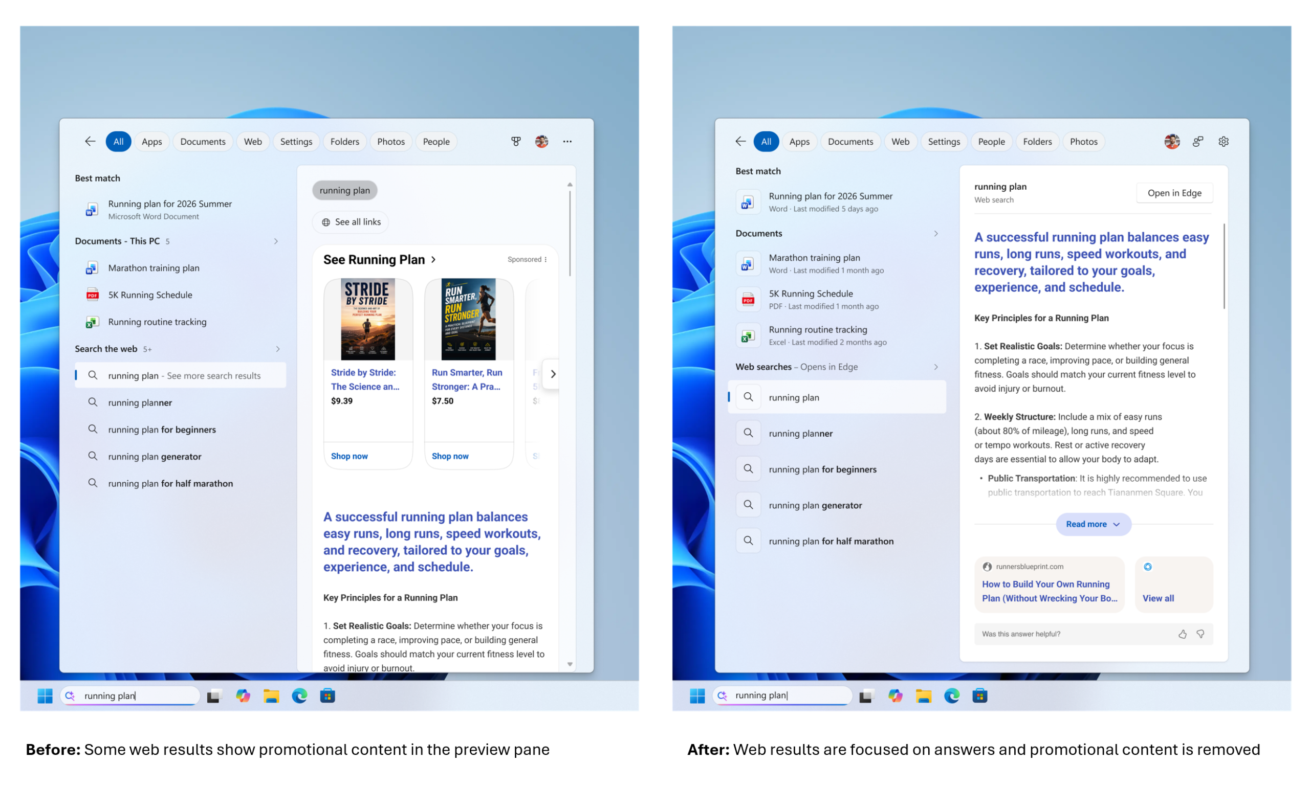 Microsoft stops showing sponsored results in Windows Search.
