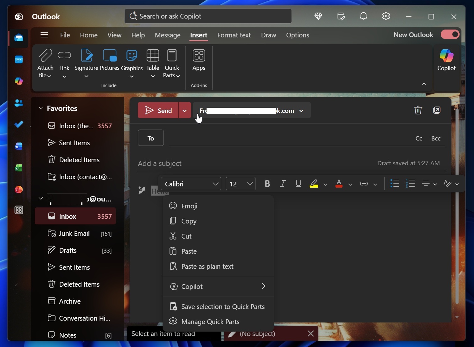 New Outlook Quick Parts