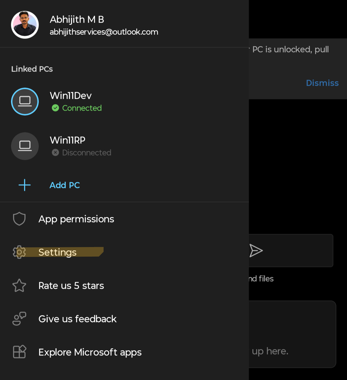 Link to Windows Settings