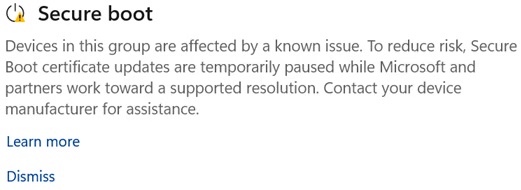 Secure Boot blocked due to known issues
