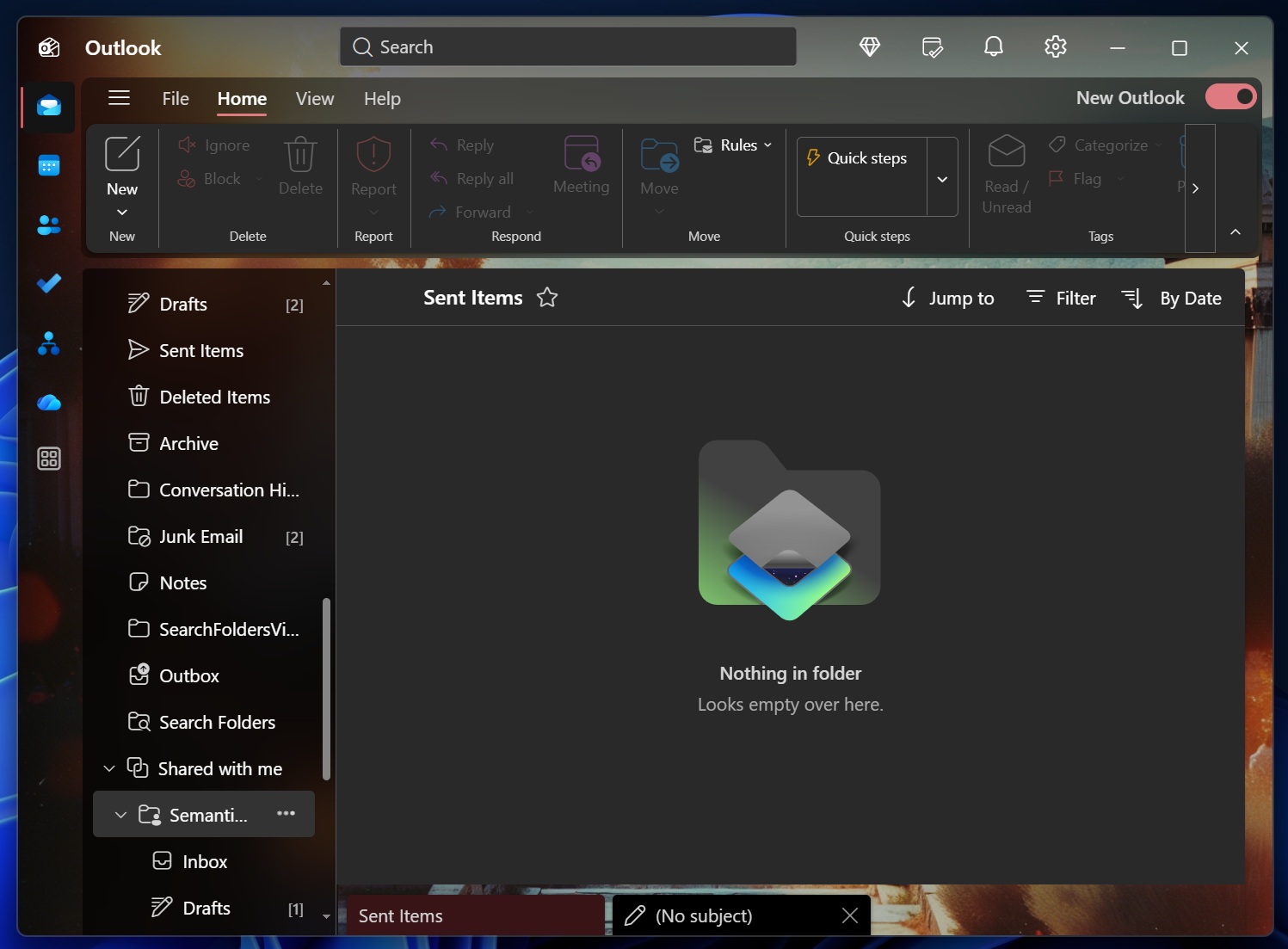 Sent emails empty in New Outlook delegated mailbox