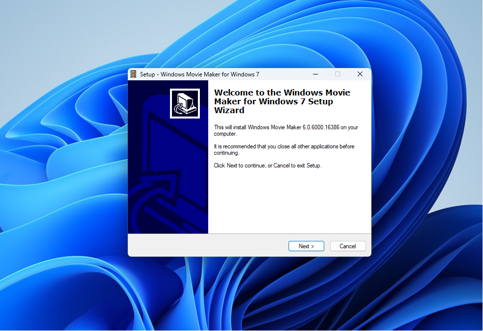 Setup Wizard for Windows Movie Maker