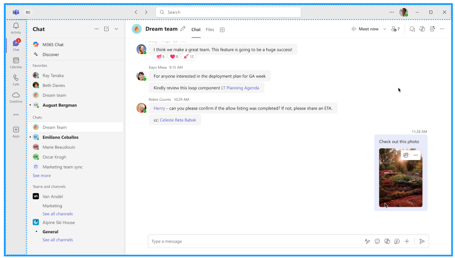 Hover over images to share it in Teams