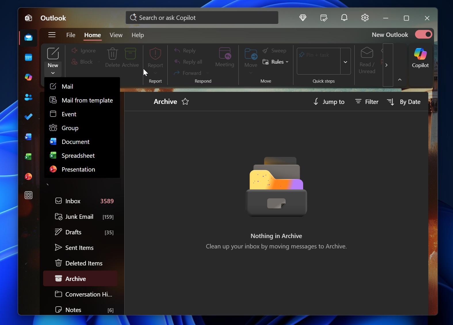 Template in New Outlook