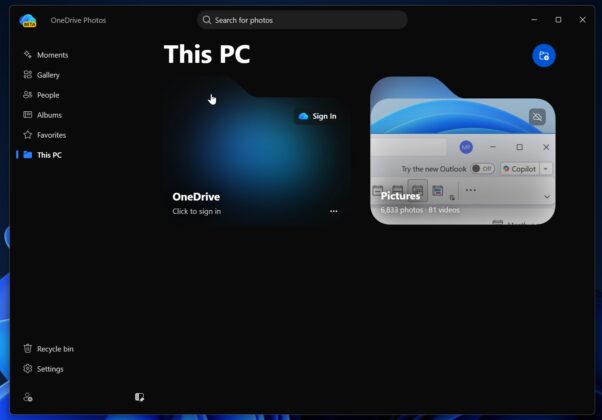 This PC section in OneDrive Gallery app