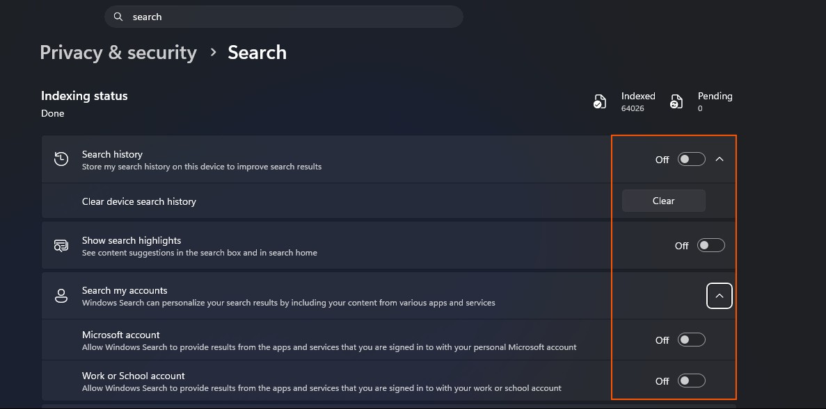 Turn off cloud search