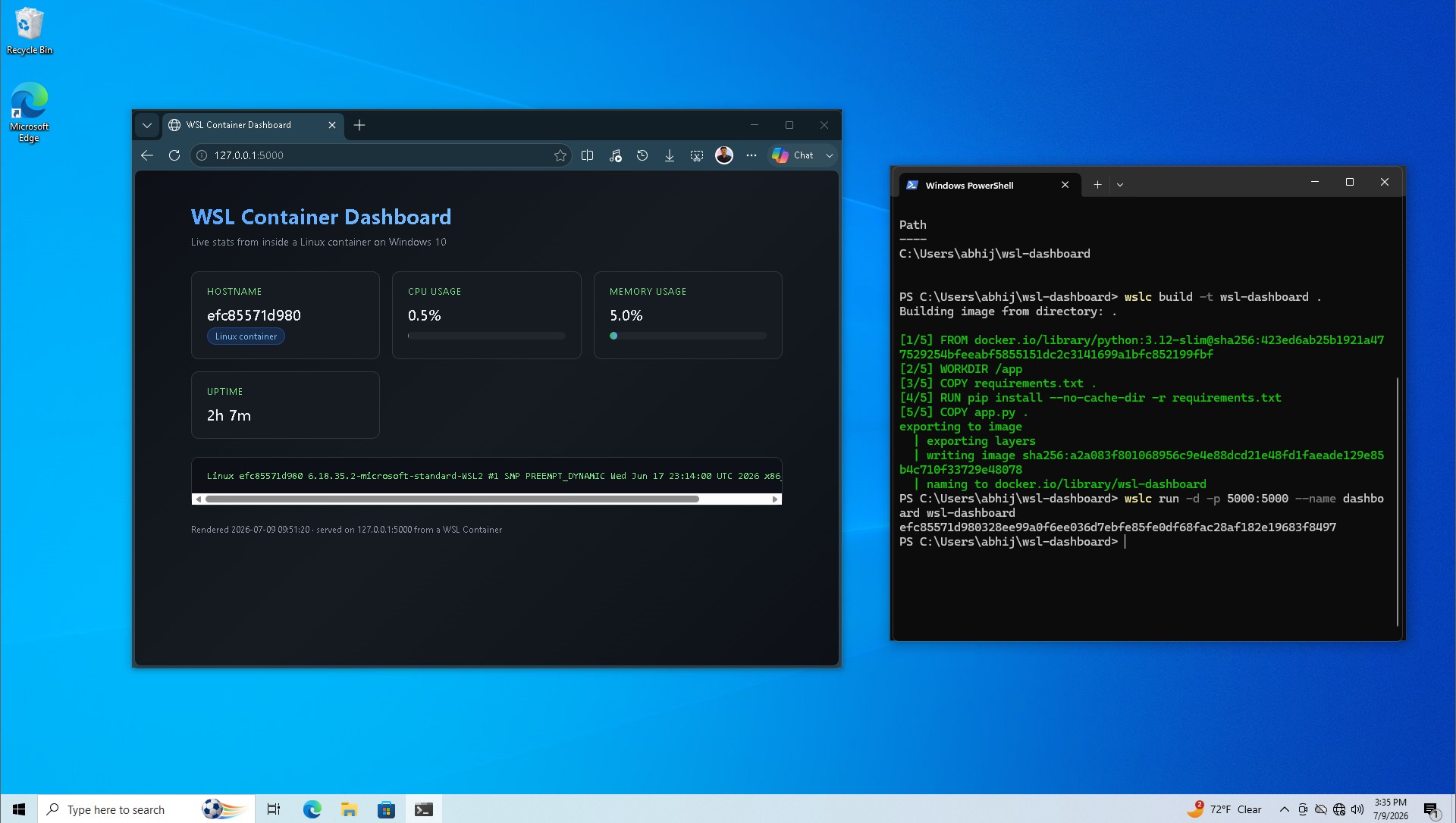WSL Container in Windows 10