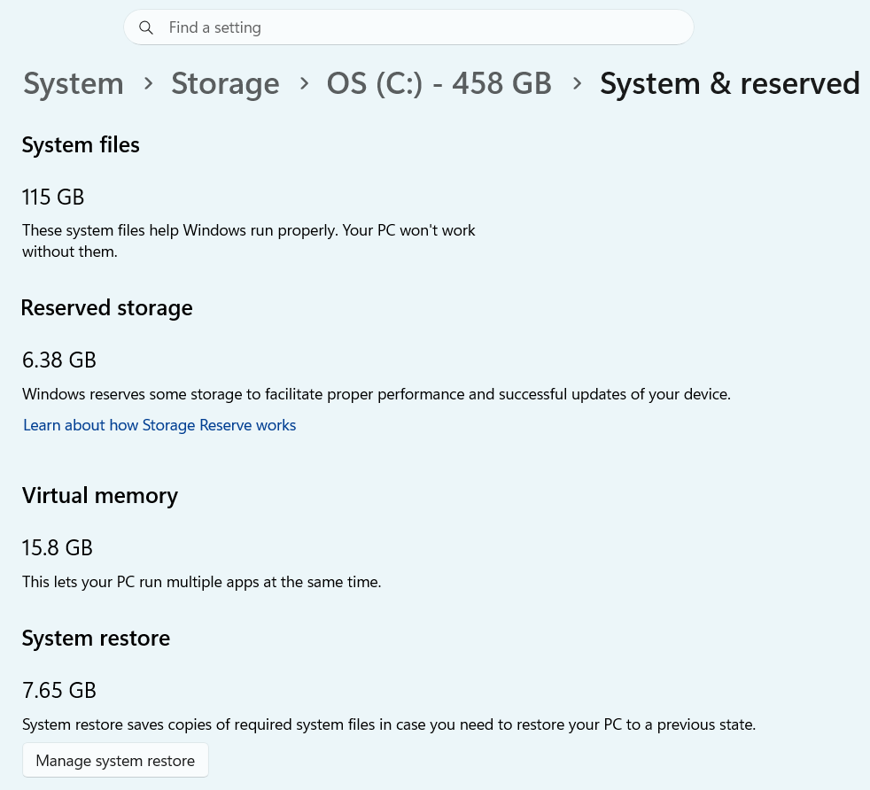 Windows 11 system files 115MB