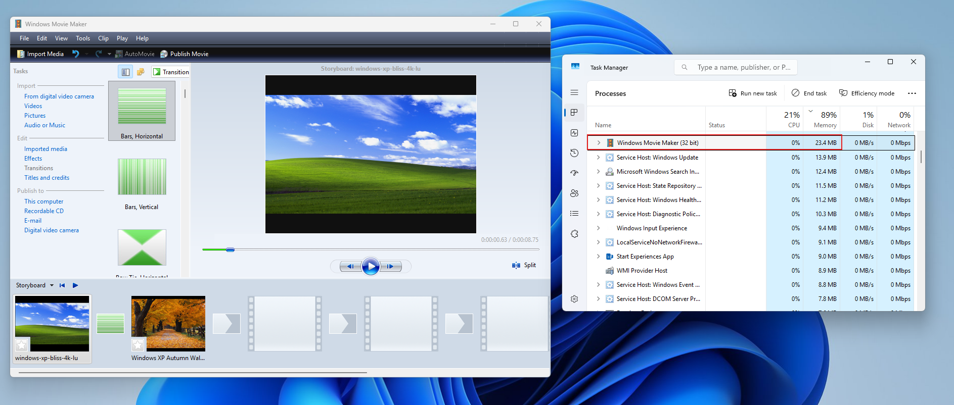 Windows Movie Maker RAM usage