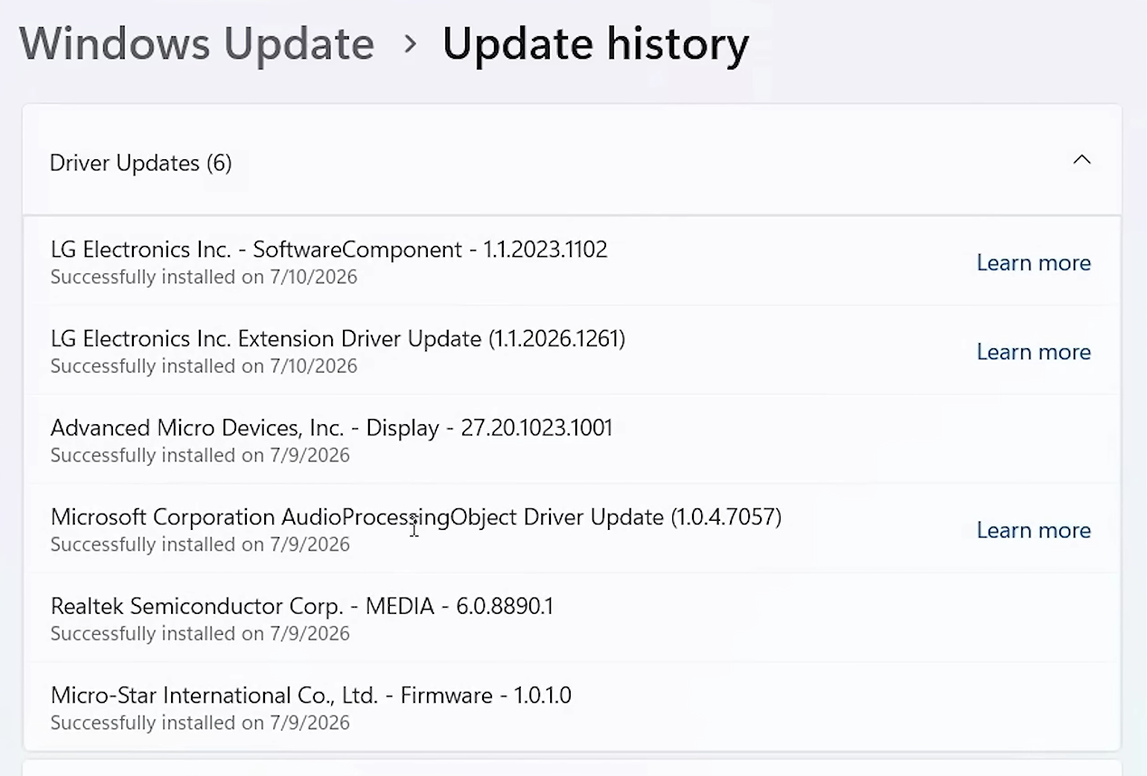 Instalación de controladores LG después de conectarse al monitor LG de Windows Update