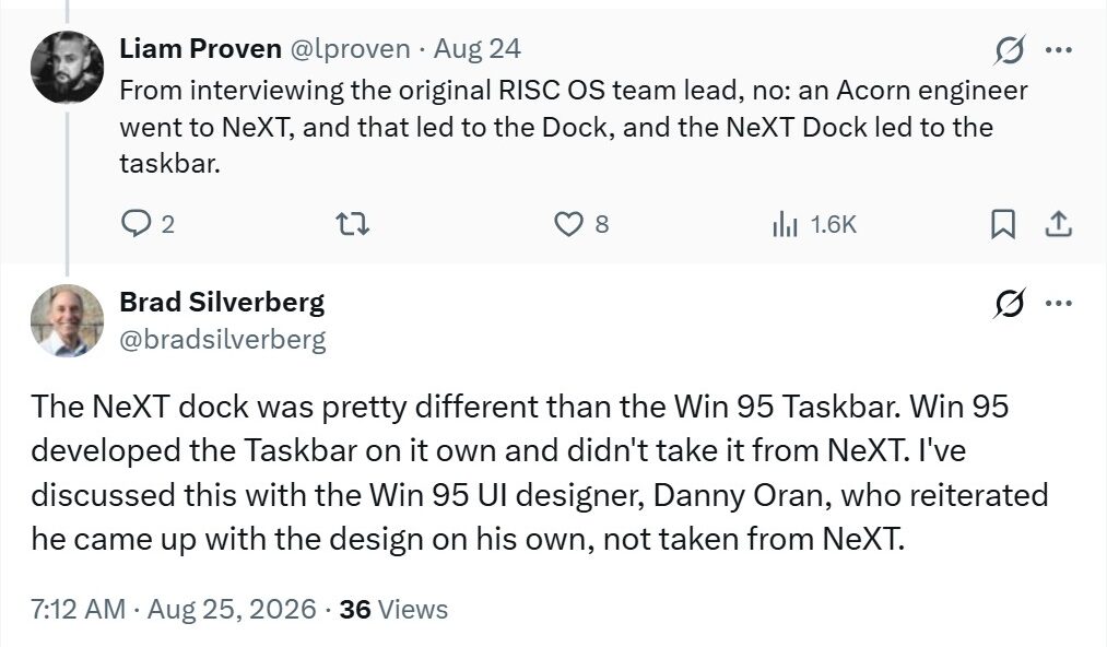 Brad Silverberg confirms Windows 95 taskbar was not taken from NeXT Dock