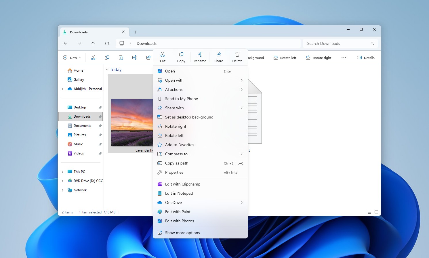 Context menu before update