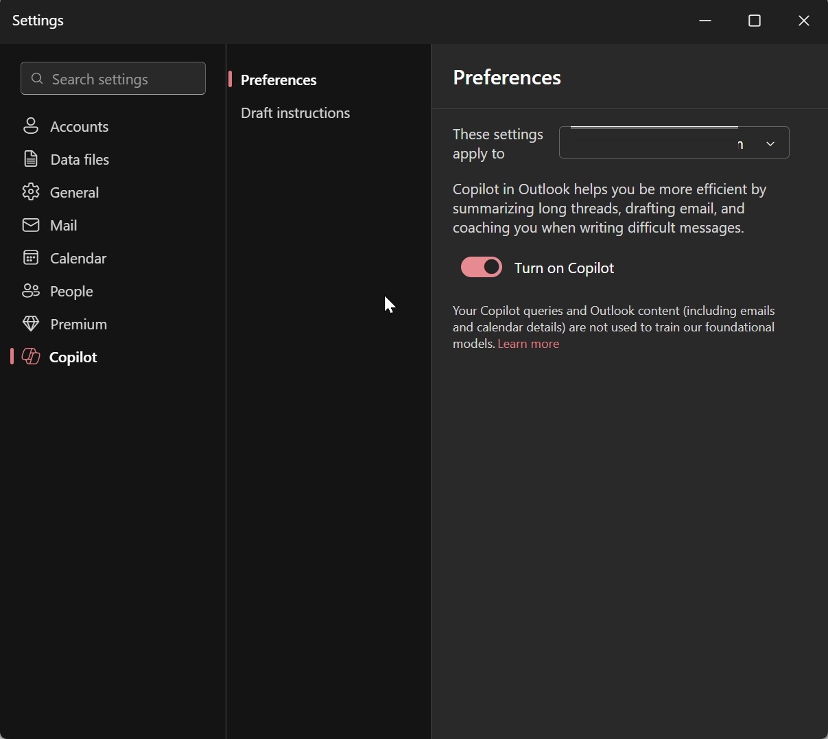 Copilot disable in Outlook
