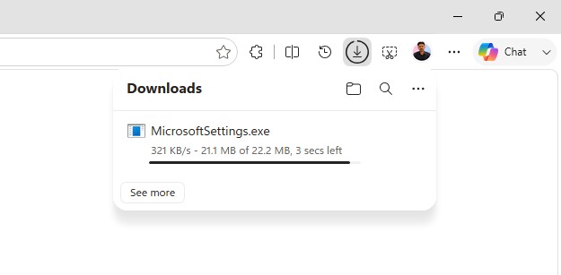 Downloading Microsoft Settings app
