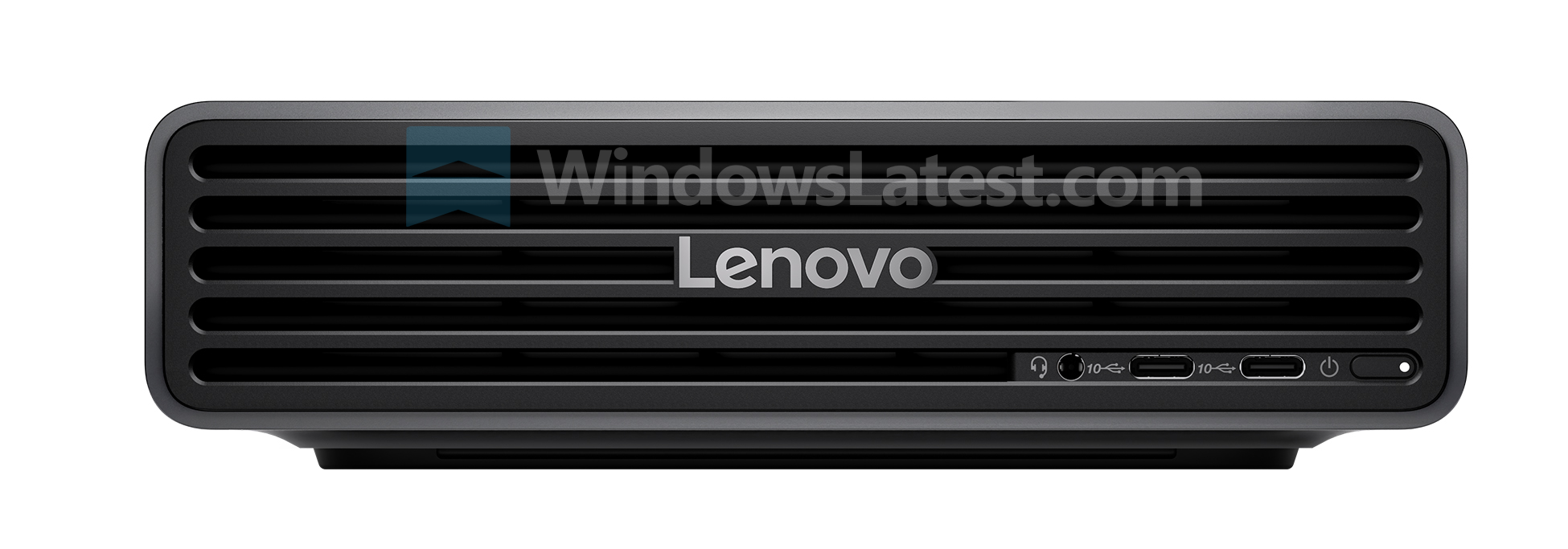 Front view of Lenovo ThinkCentre X Ultra desktop with front ports