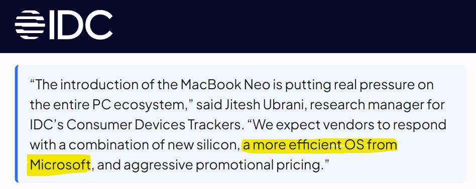 IDC hinted at a more RAM efficient Windows 11 about two months ago
