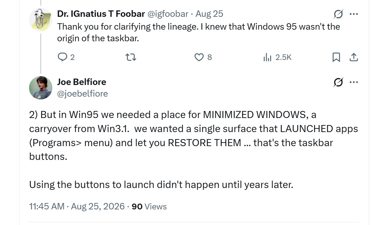 Jeo Belfiore tells how the taskbar buttons came into being