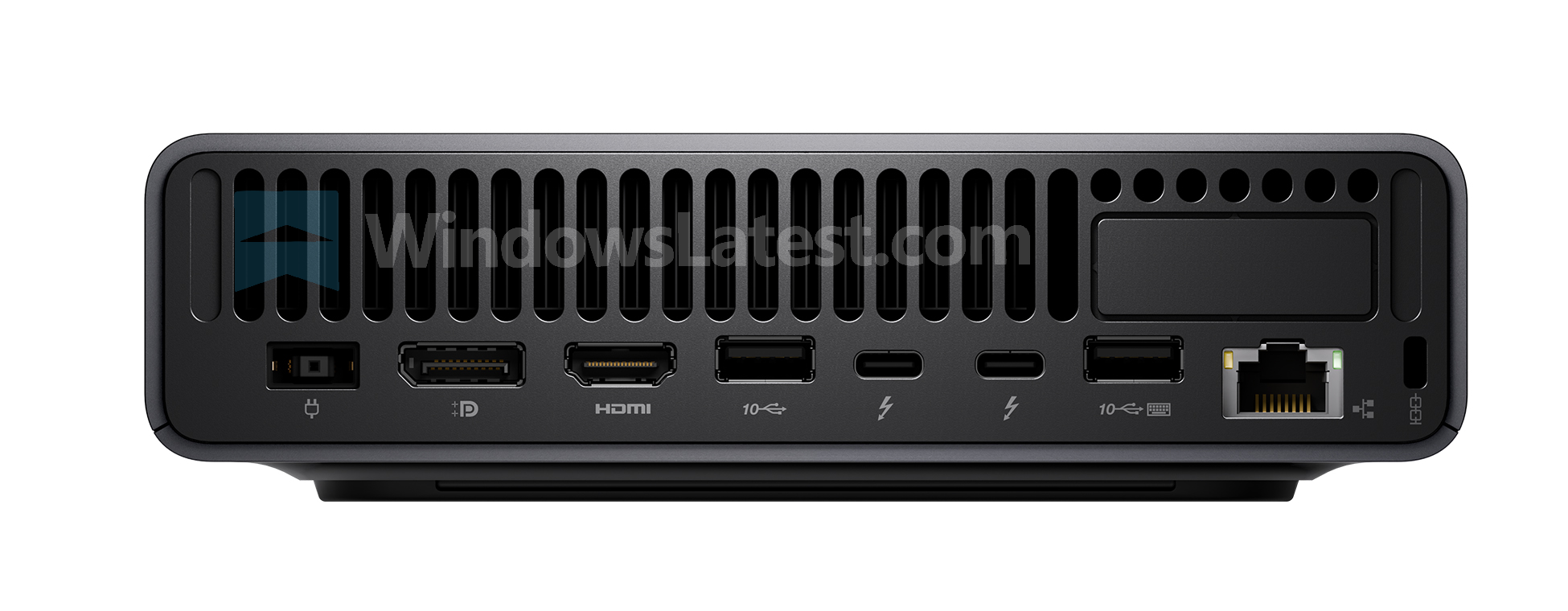 Lenovo ThinkCentre X Ultra desktop rear view with vents and ports