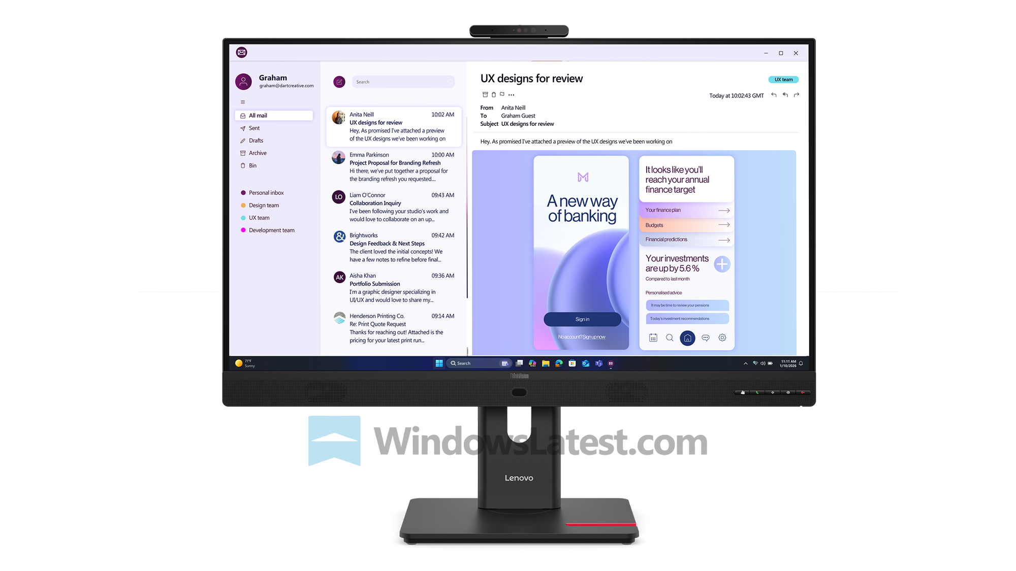 Lenovo ThinkVision t32ud 4v monitor front view